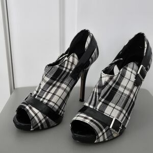 Plaid Black and White Women's Heels